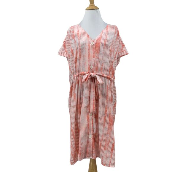 Rock & Republic Dress Womens XXL Striped V Neck Button Up Adjustable Waist Tie - Picture 1 of 11